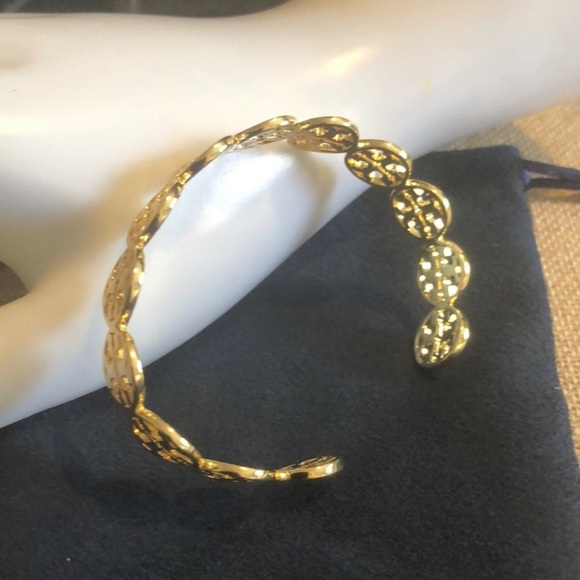 🆕 Tory Burch Authentic Signature Gold Logo Cuff Shiny Brass T-logos Bracelet - Picture 9 of 14